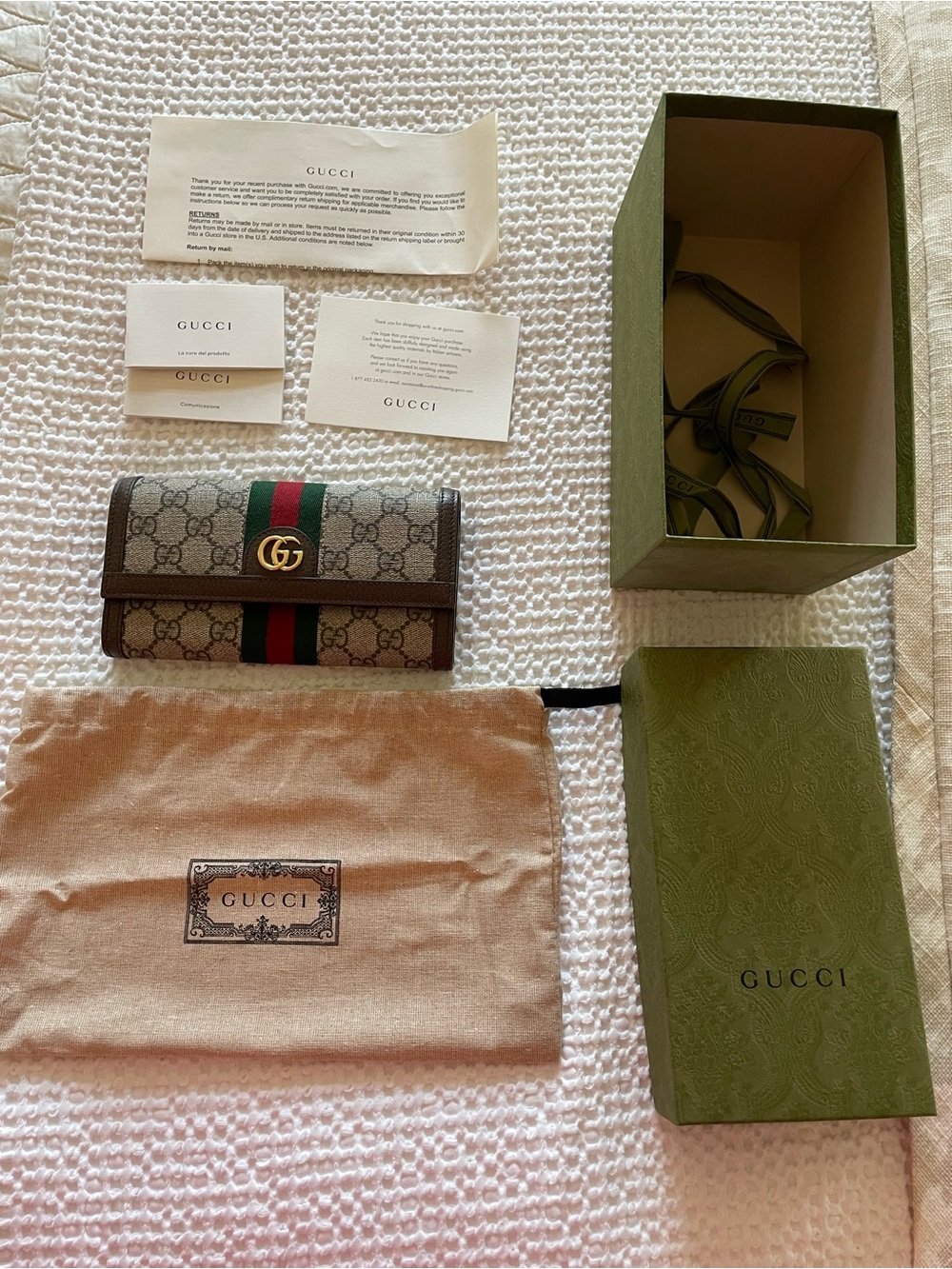 Gucci GG Supreme Wallet in Beige with Green & Red Web Stripe